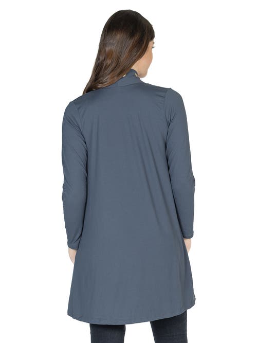 24seven Comfort Apparel Long Sleeve Mid Thigh Open Front Cardigan With Grommet Details In Gray