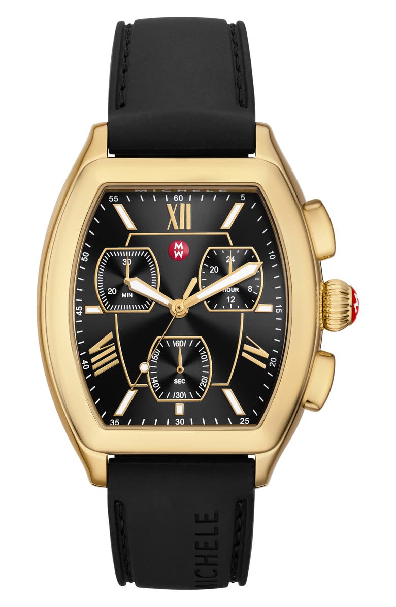 MICHELE Releve Sport Silicone Strap Watch, 45mm, Main, color, Gold