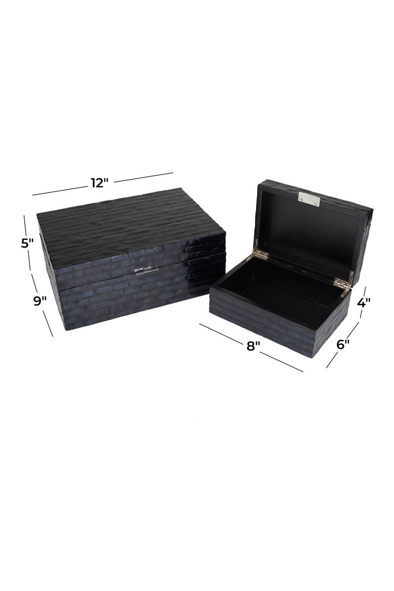 Black Mother of Pearl Handmade Box with Hinged Lid - Set of 2, Alternate, color, BLACK