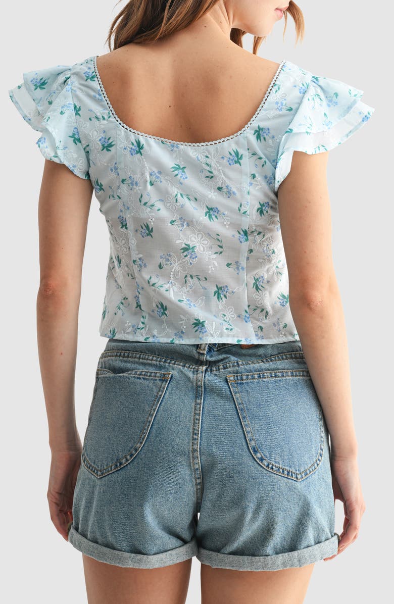 All in Favor Flutter Sleeve Split Front Top, Alternate, color, Blue