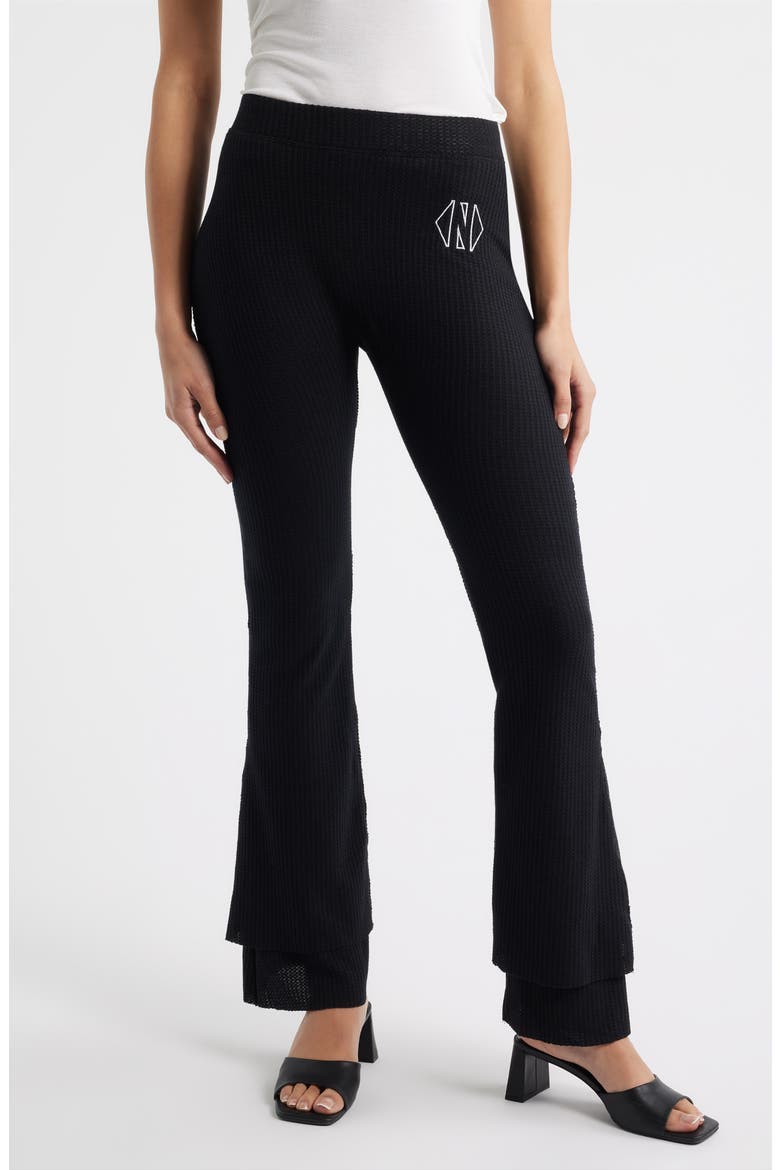 Sugar High Waist Waffle Knit Flare Pants, Main, color, BLACK