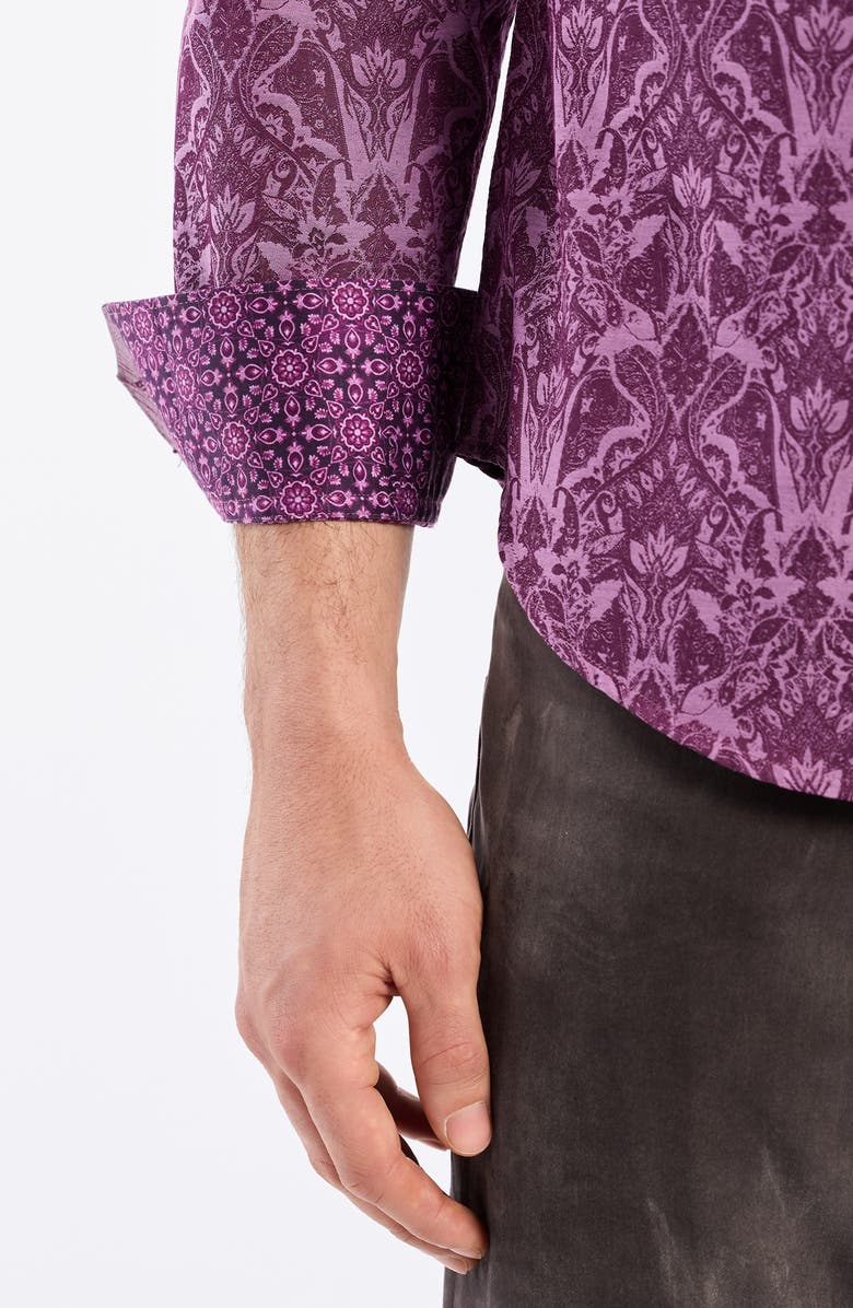 Robert Graham Highland Stretch Cotton Button-Up Shirt, Alternate, color, Berry