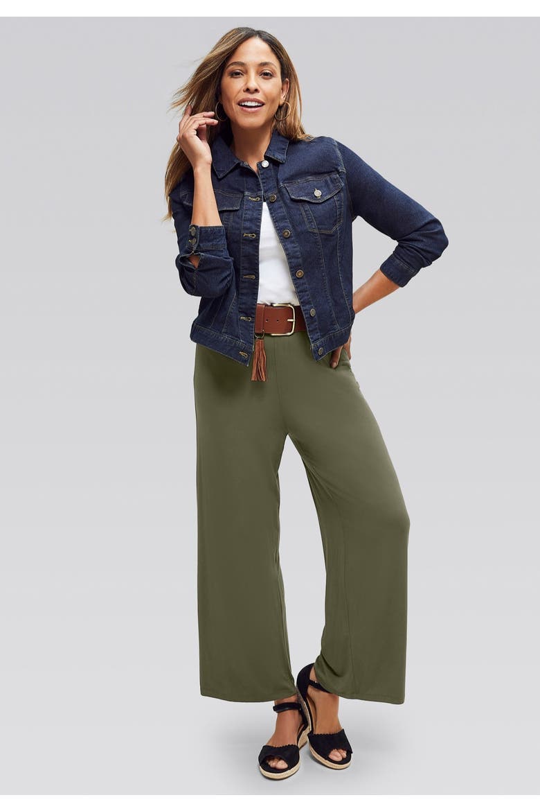 Everyday Stretch Knit Wide Leg Pant, Alternate, color, DARK OLIVE GREEN