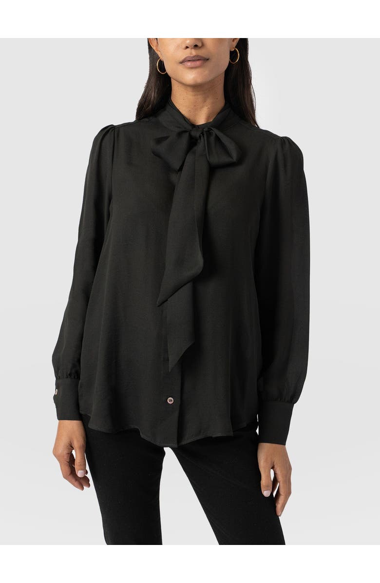 Saint + Sofia Paxton Pussybow Blouse, Alternate, color, Black