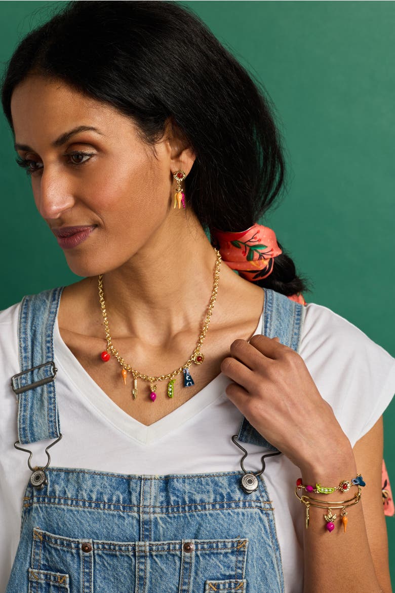 Farmers' Market Sunflower & Rainbow Carrot Drop Earrings, Alternate, color, Gold