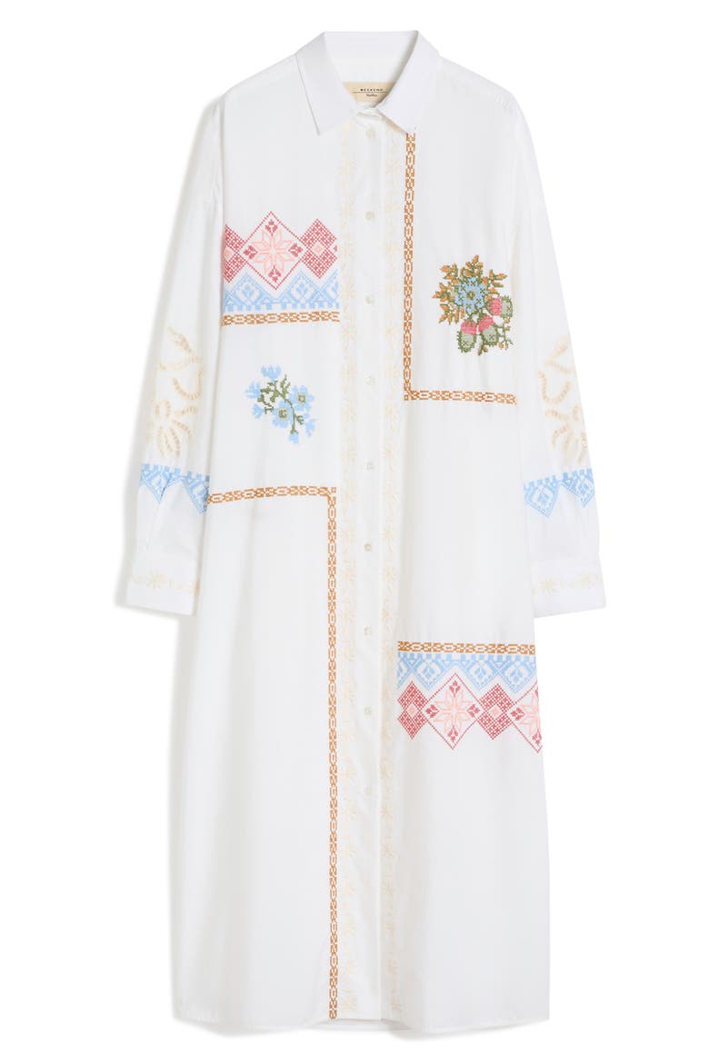 Embroidered Detail Long Sleeve Cotton Shirtdress, Alternate, color, WHITE