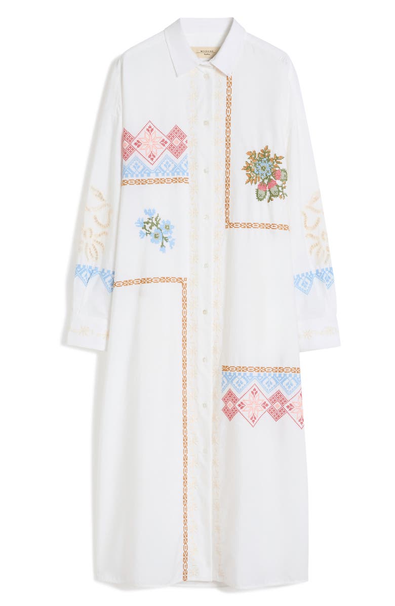 Weekend Max Mara Embroidered Detail Long Sleeve Cotton Shirtdress, Alternate, color, White