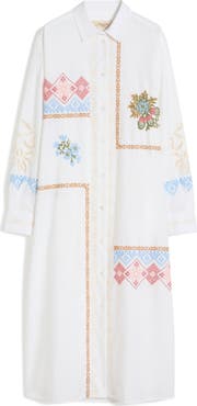 Weekend Max Mara Embroidered Detail Long Sleeve Cotton Shirtdress