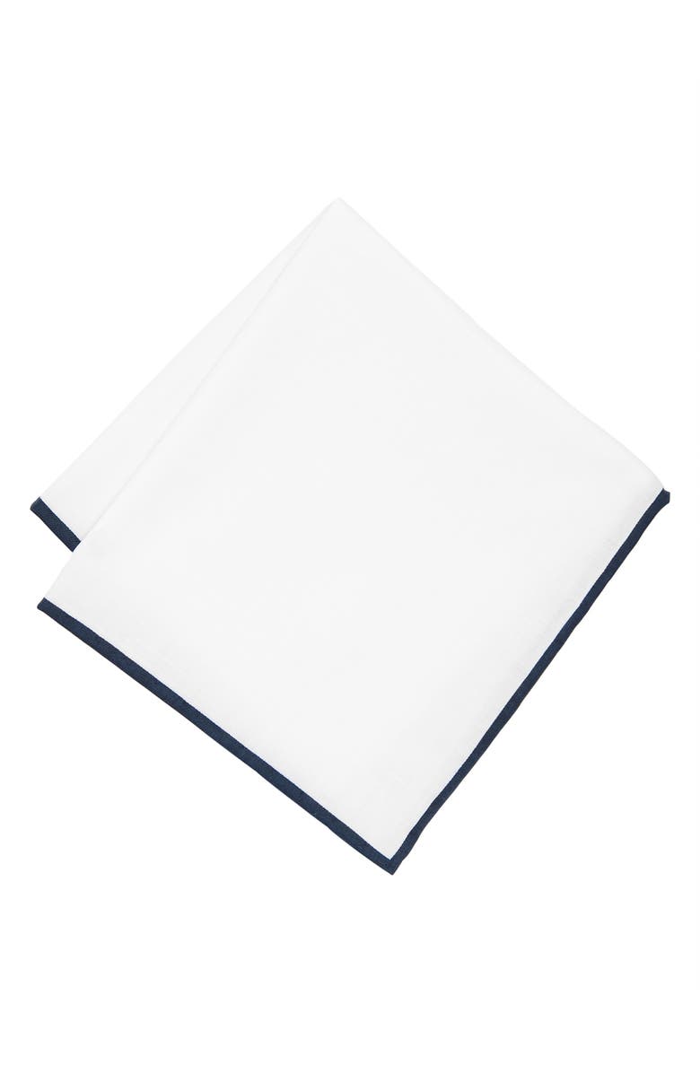 CONSTRUCT Pipe Trim Cotton Pocket Square, Main, color, White/ Navy