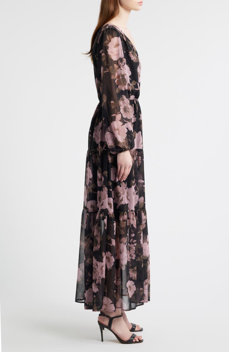 Chelsea28 Floral Print Long Sleeve Tiered Maxi Dress, Alternate, color, Black Fiona Floral