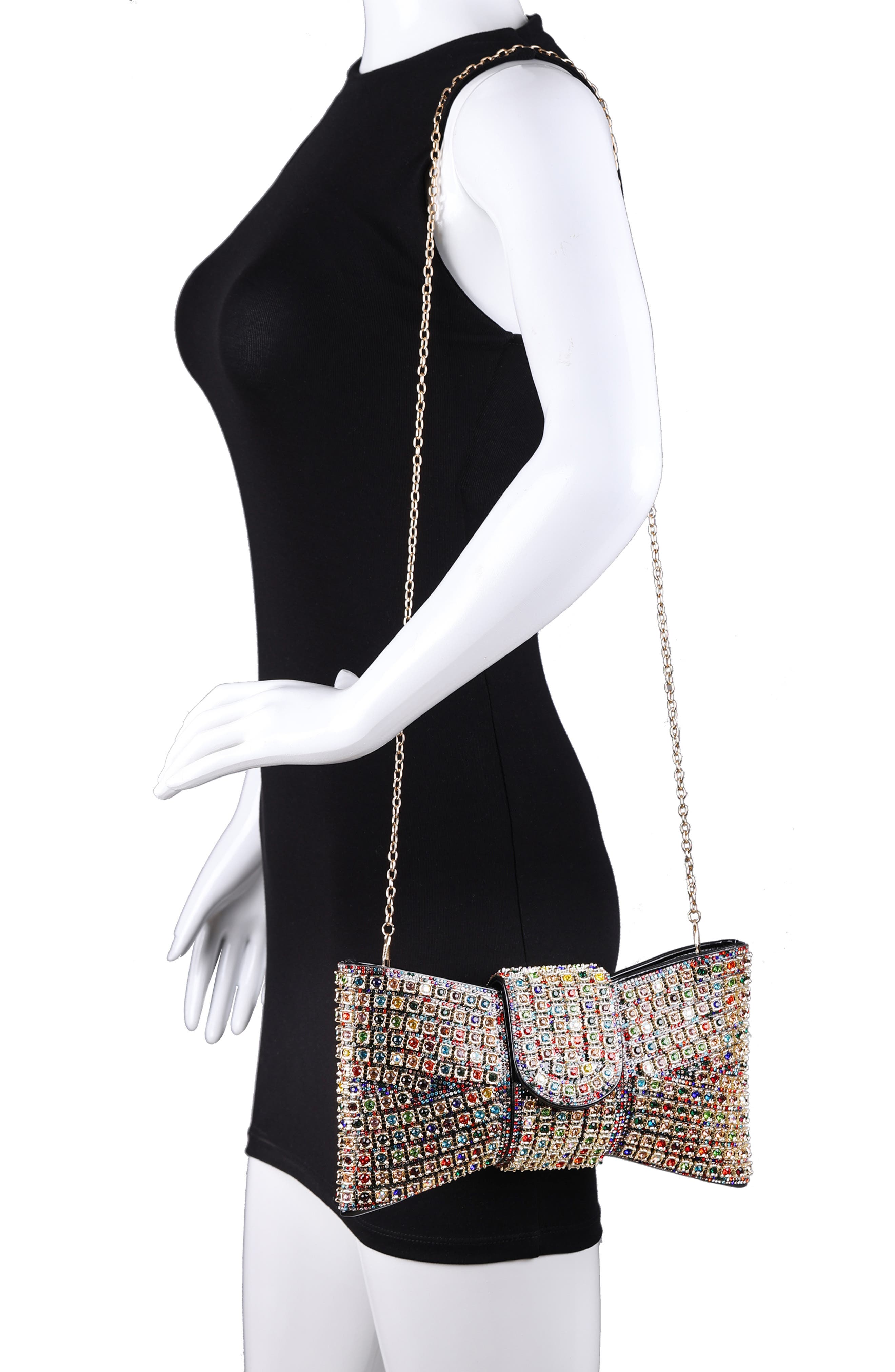 Dazzling Bow Evening Bag, Alternate, color, METALLIC RAINBOW