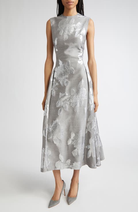 Sleeveless Metallic Fil Coupé A-Line Midi Dress