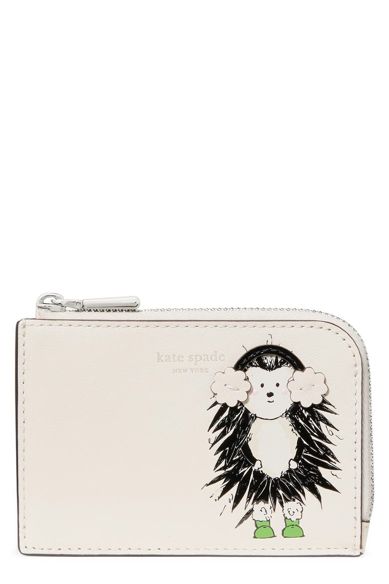 Mini Critter Leather Zip Card Case, Main, color, CASHEW MILK