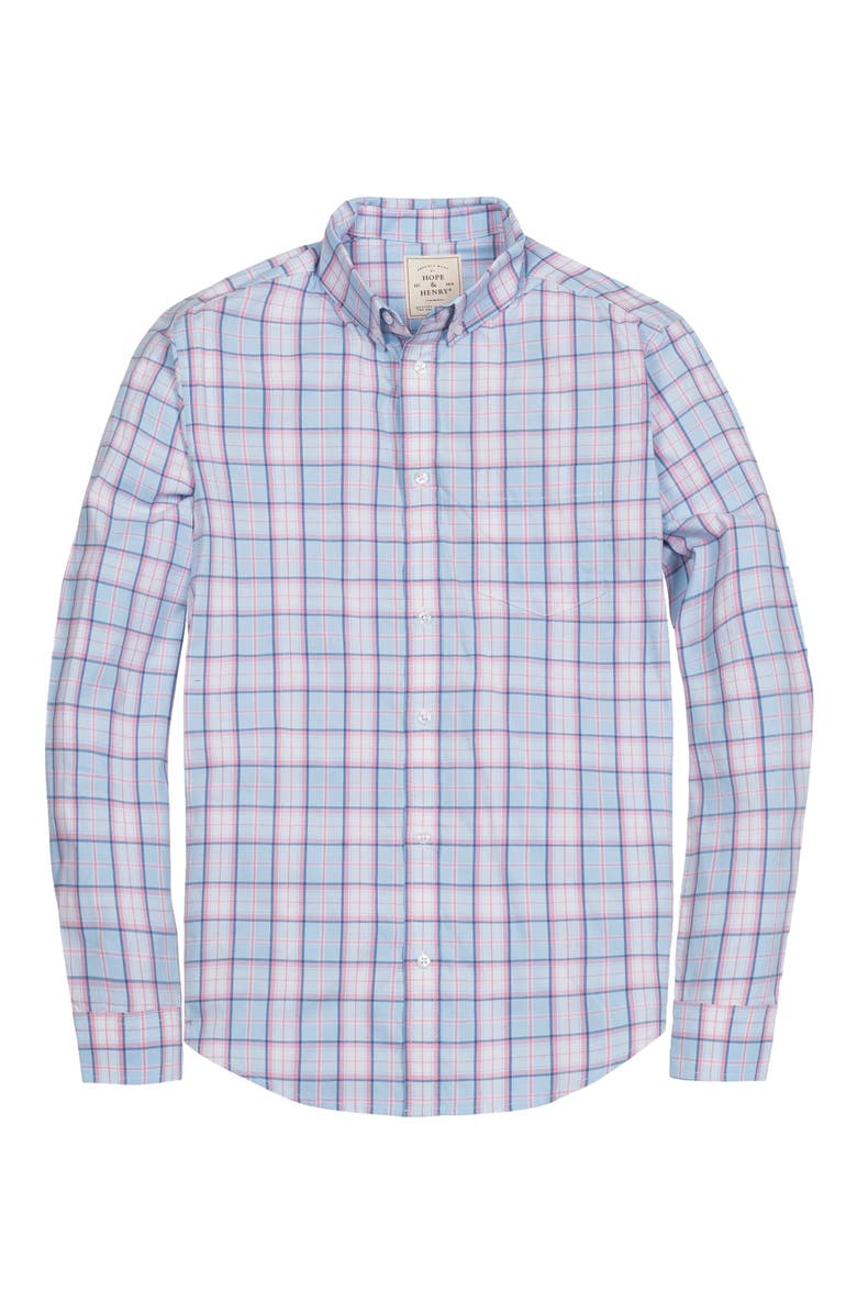 Hope & Henry Men's Organic Stretch Poplin Shirt, Alternate, color, English Blue Plaid