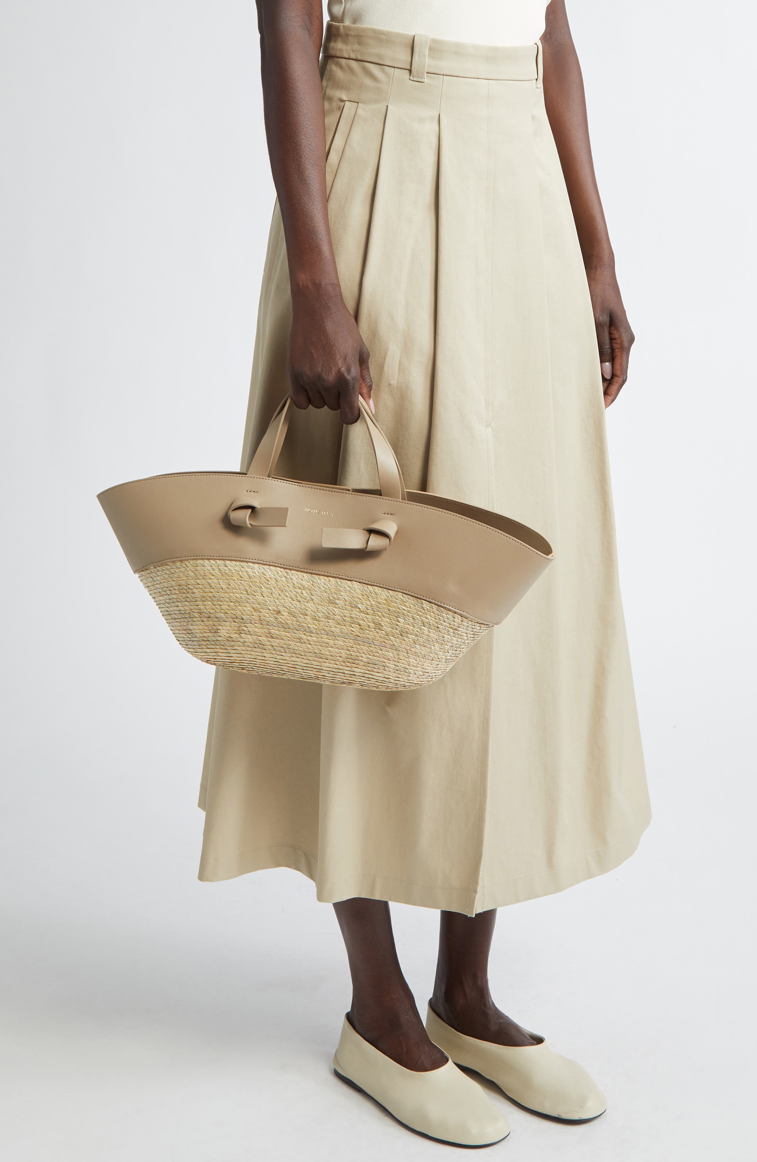 Altuzarra Small Knot Straw & Leather Tote, Alternate, color, Mouton