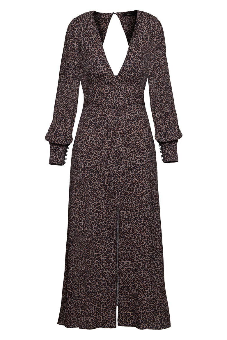 Myles Animal Print Plunge Neck Long Sleeve Dress, Main, color, VINTAGE LEOPARD