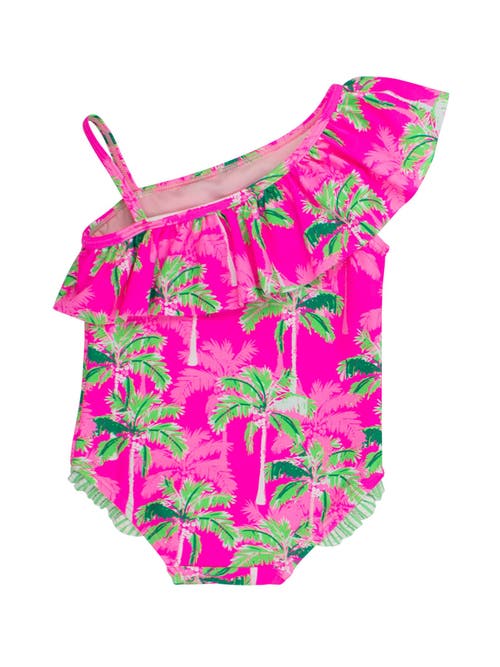 Rufflebutts Girls Upf50+ Sun Protection One Shoulder Ruffle One Piece In Pink