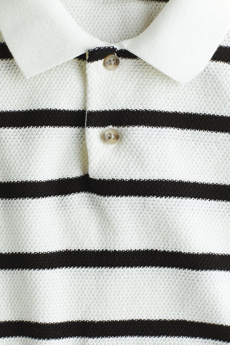 Waffle-knit Polo Shirt, Alternate, color, White/black striped
