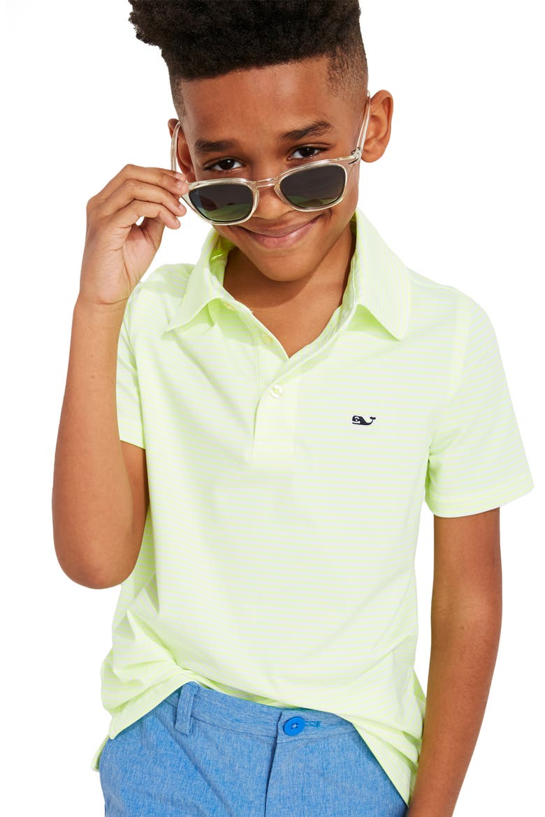 Kids' Bradley Stripe Stretch Polo, Main, color, LASER LEMON/ WHITE