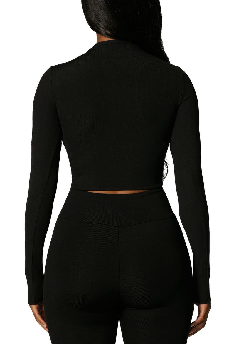 Ribbed Long Sleeve Crop Top, Alternate, color, BLACK