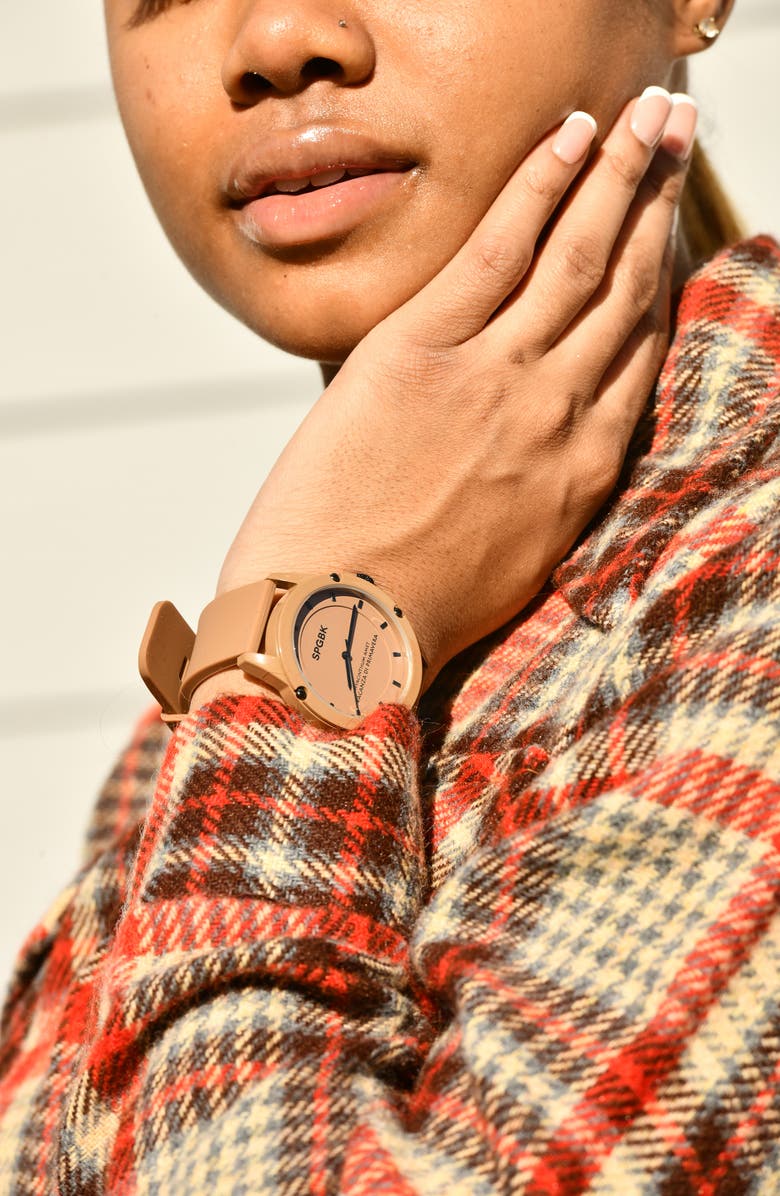 SPGBK Watches Sandhill Silicone Strap Watch, 42mm, Alternate, color, Brown