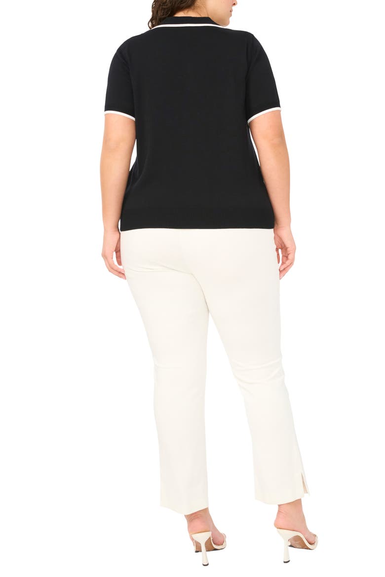 Tipped Johnny Collar Short Sleeve Sweater, Alternate, color, RICH BLACK