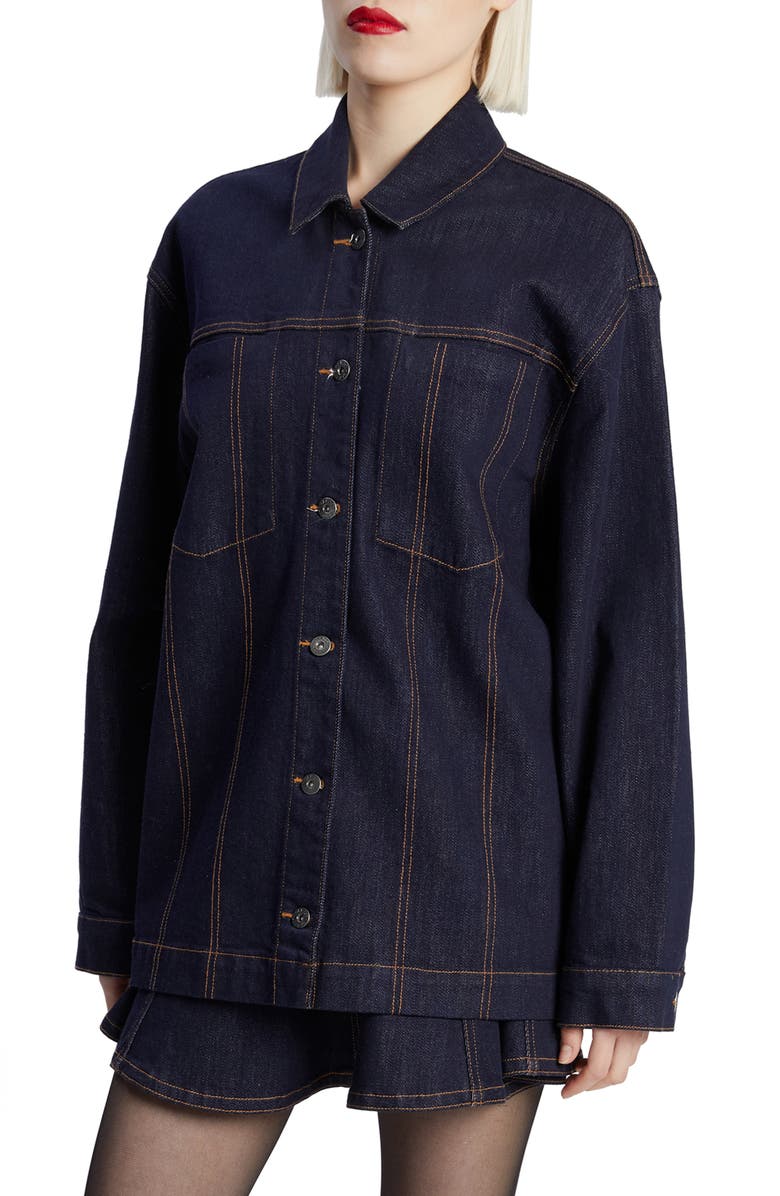 Bardot Keely Oversize Denim Jacket, Alternate, color, Dark