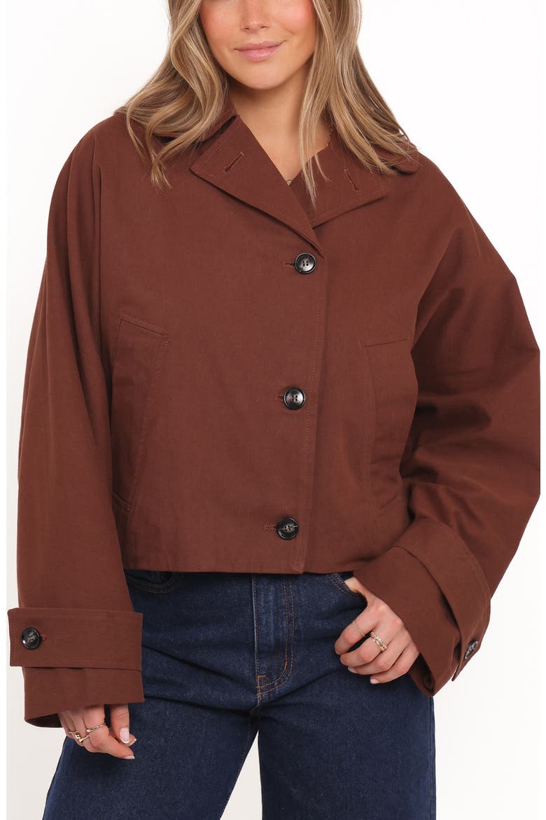 Notion Cotton Twill Crop Trench Coat, Main, color, ESPRESSO