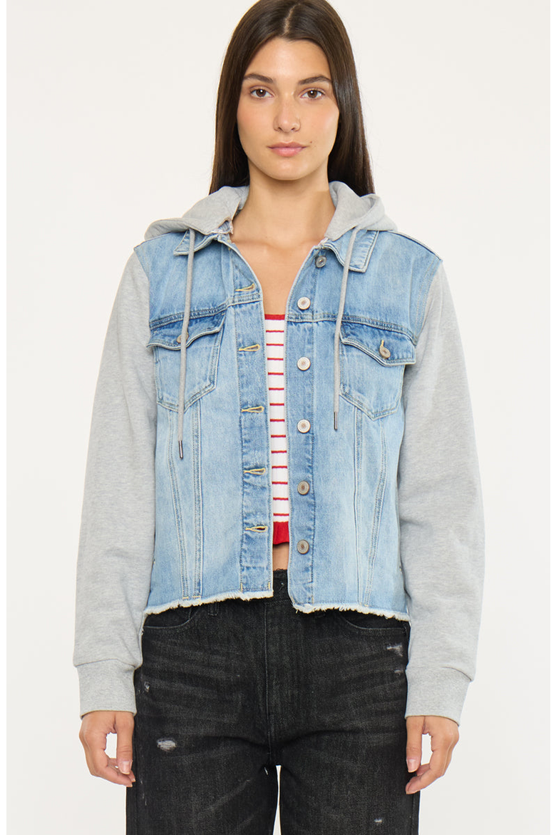 Karine Denim Hoodie Jacket, Main, color, Medium Wash
