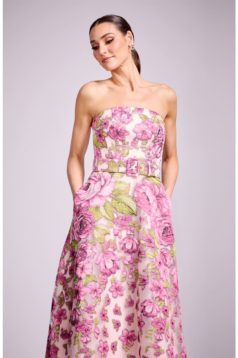 Allegra Brocade Strapless Cocktail Dress, Alternate, color, PINK BLOSSOM MULTI
