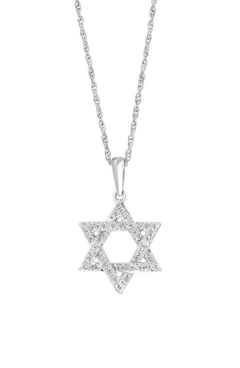 Sterling Silver Pavé Diamond Star of David Pendant Necklace - 0.23 ctw.