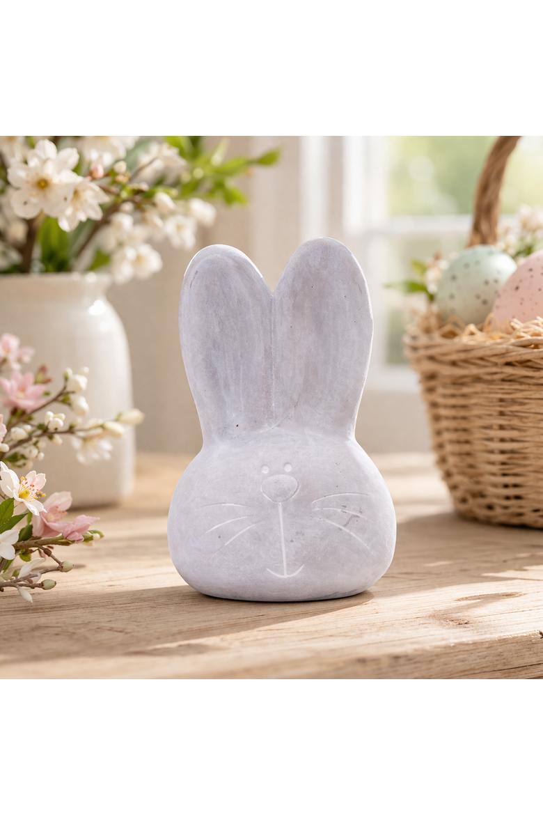 Smiling Easter Bunny Head Cement Decorative Figurine 6.1", Alternate, color, Gray