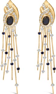 Haus of Brilliance 14K Yellow Gold 1.0 Cttw Diamond and Blue Sapphire Chandelier Earrings