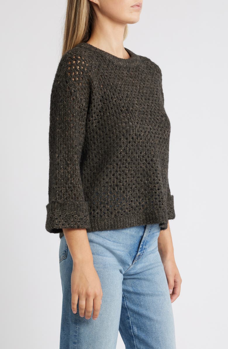 Wit & Wisdom Open Stitch Cuffed Sweater, Alternate, color, Espresso