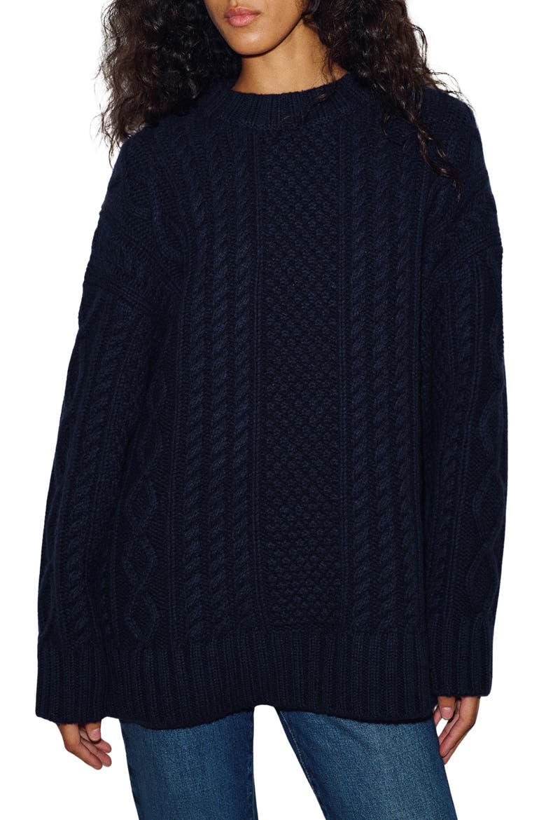 x Alexa Chung Oversized Cable Knit Sweater, Main, color, NAVY