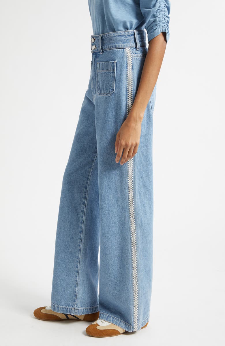 Veronica Beard Taylor High Waist Wide Leg Jeans, Alternate, color, Halo Blue