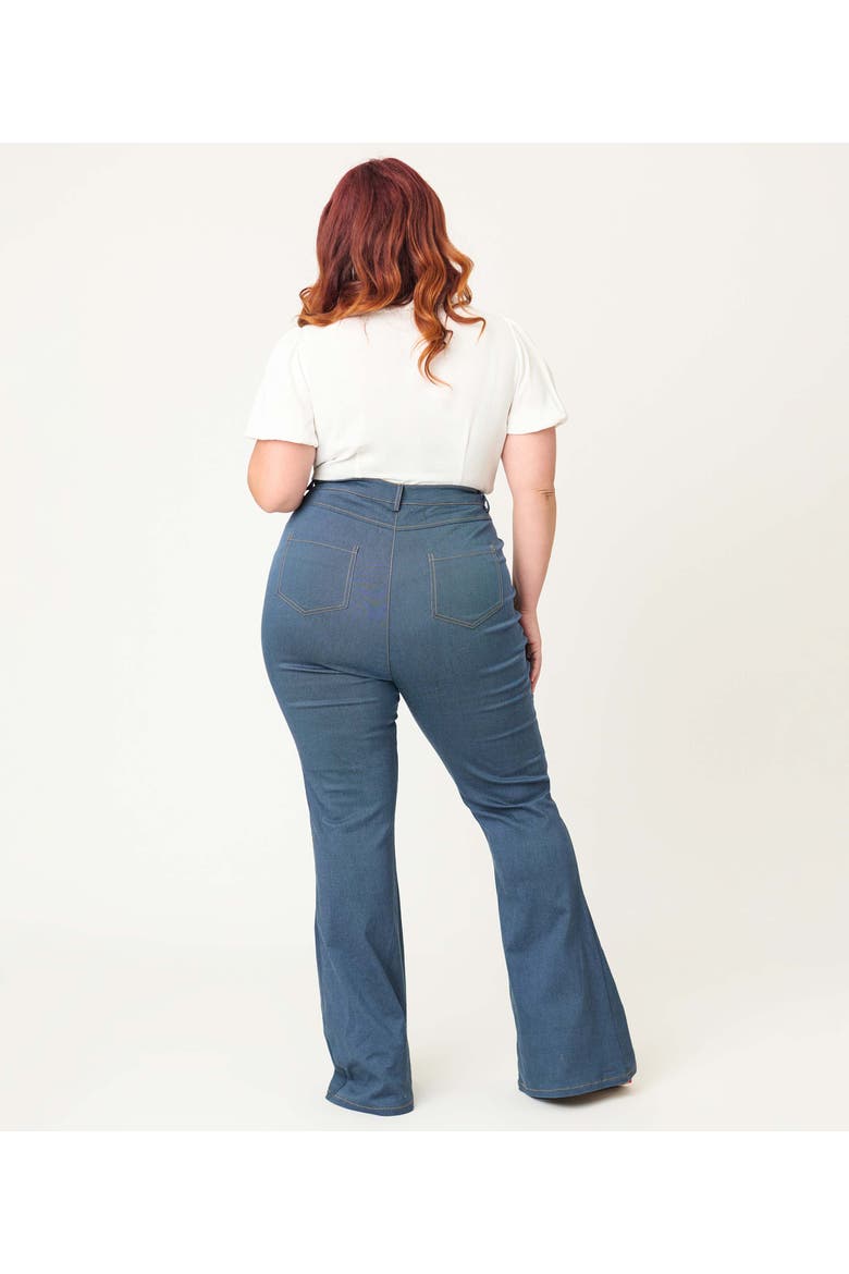 Plus Size 1970s Flare Pants, Alternate, color, Dark Denim Blue