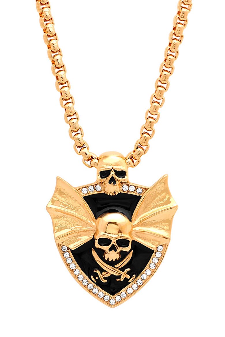 Men's 18k Gold Plated Skull Shield Pendant Necklace, Main, color, GOLD