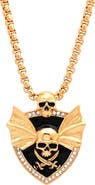 STEELTIME Men's 18k Gold Plated Skull Shield Pendant Necklace