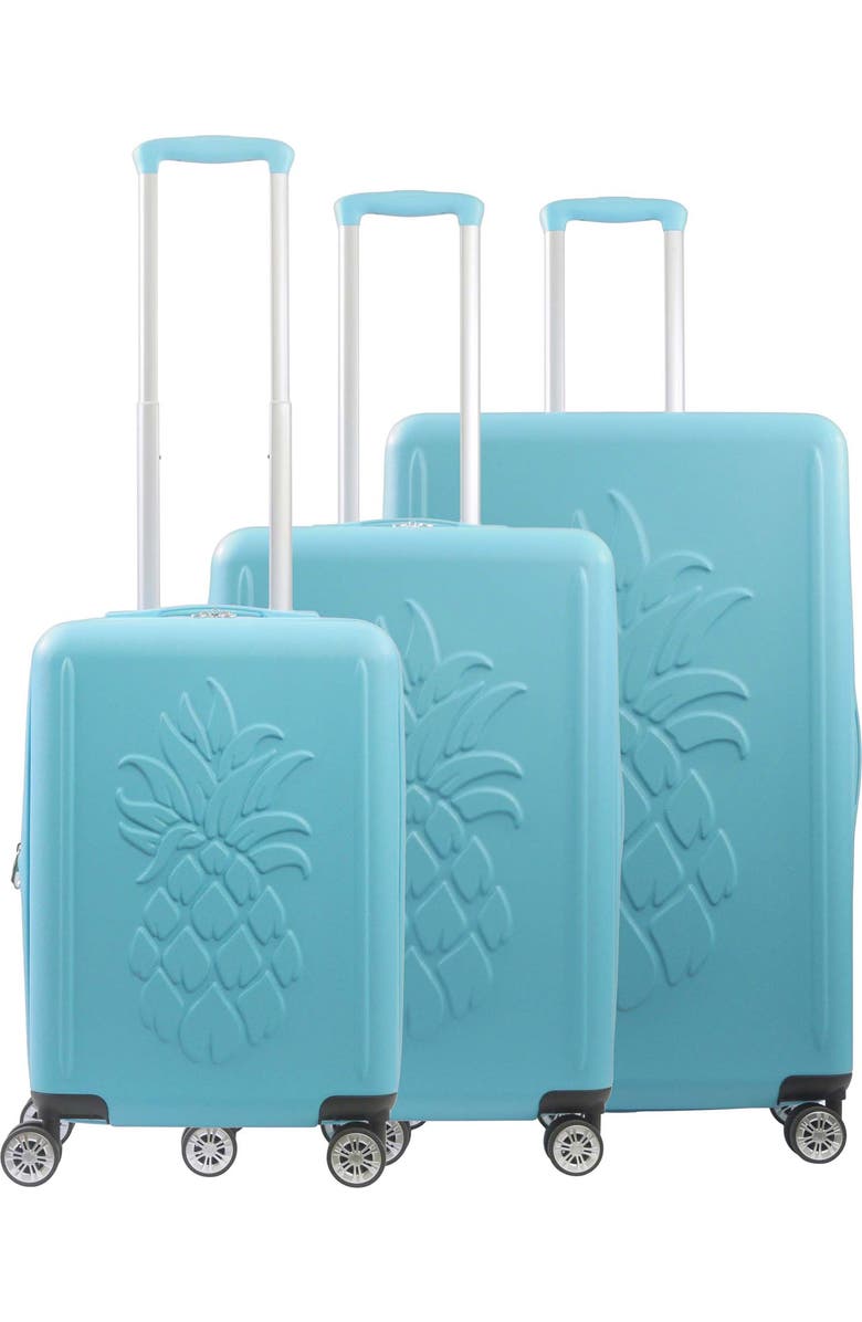Tommy Bahama 3-Piece Hardside Luggage Set with 3D Pineapple 30", 26" & 21.5" Spinner Suitcases, Alternate, color, Blue