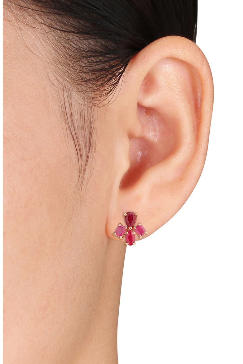Ruby Floral Stud Earrings, Alternate, color, RUBY