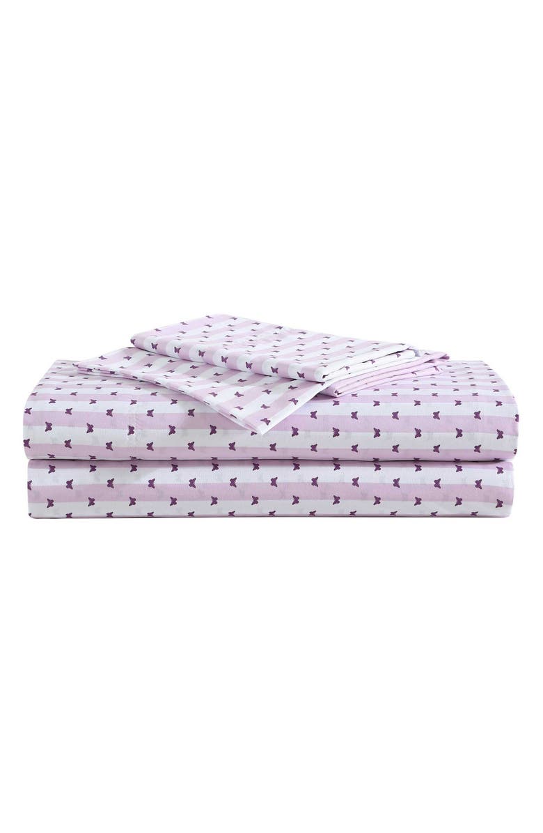 Betsey Johnson Butterfly Stripe Sheet Set, Main, color, Purple