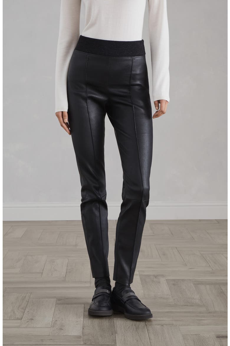 Stretch nappa leather leggings, Alternate, color, Black
