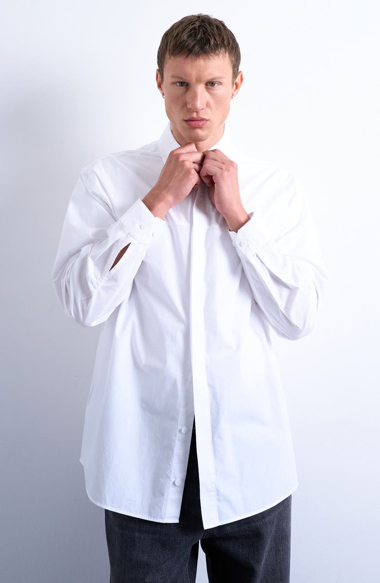 Topman Oversize Cotton Poplin Button-Up Shirt, Alternate, color, White