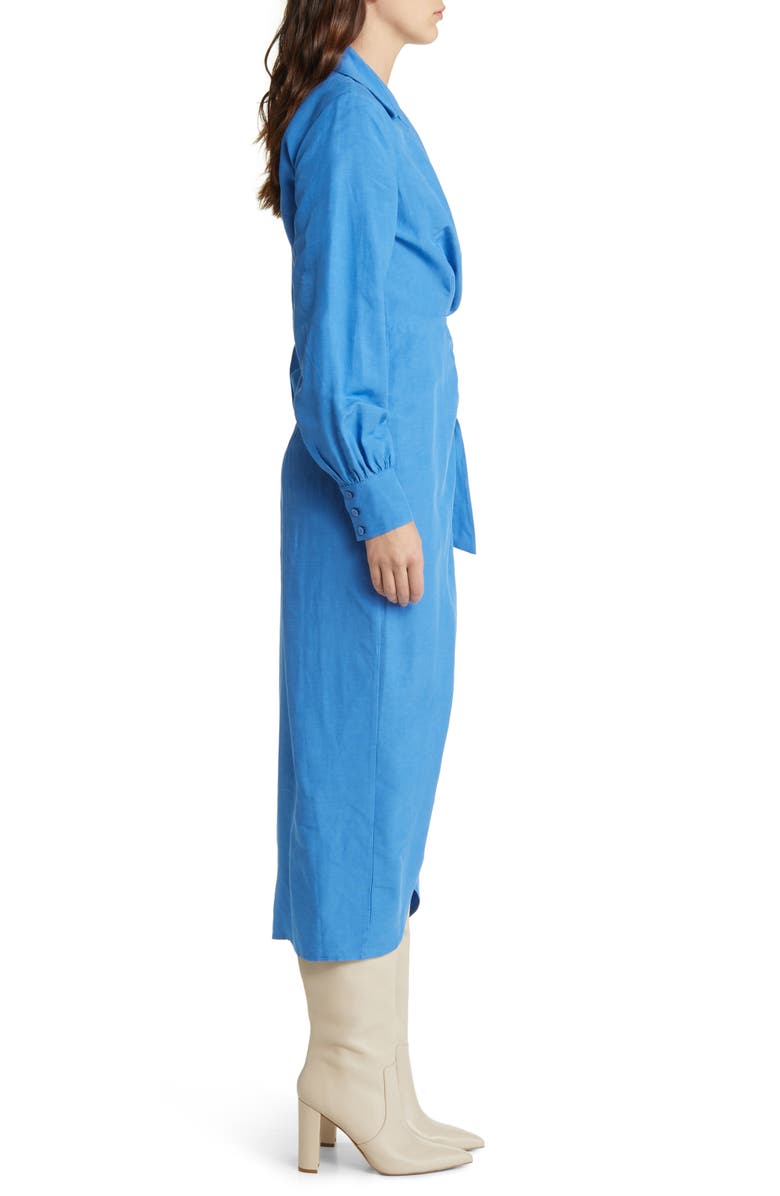 & Other Stories Collared Long Sleeve Wrap Midi Dress, Alternate, color, Blue