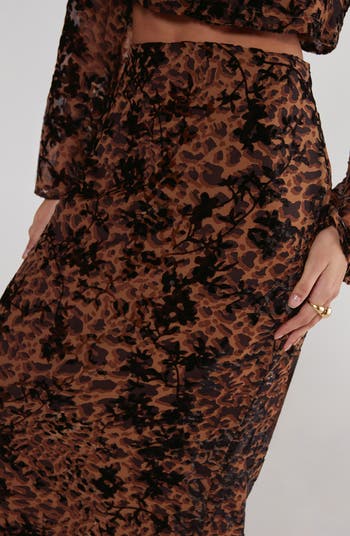 Leopard Print Floral Devoré Maxi Skirt