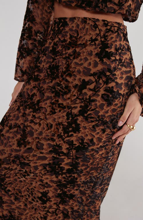 Nasty Gal Leopard Print Floral Devoré Maxi Skirt In Tan