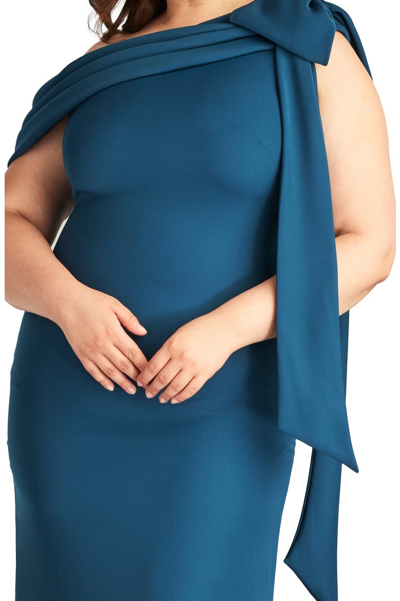 One-Shoulder Bow Detail Crepe Gown, Alternate, color, ECLIPSE