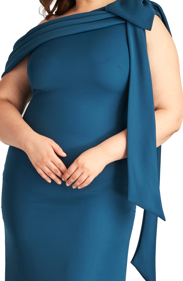 Tadashi Shoji One-Shoulder Bow Detail Crepe Gown, Alternate, color, Eclipse