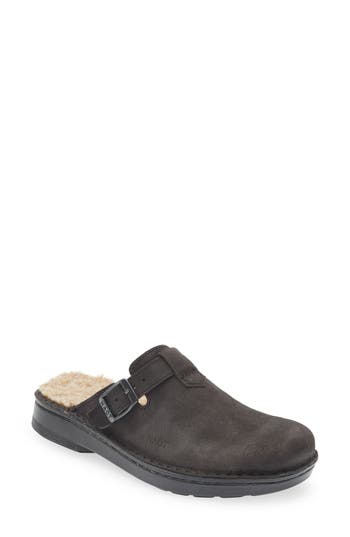 Naot Martos Faux Shearling Mule In Oily Midnight Suede